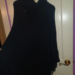 Black knit poncho with hood xl